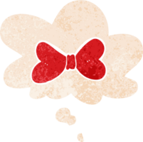 dessin animé noeud papillon et bulle de pensée dans un style texturé rétro png