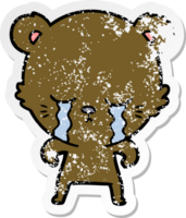 distressed sticker of a crying cartoon bear png
