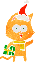 funny retro cartoon of a cat wearing santa hat png