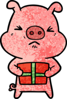 dessin animé cochon en colère avec cadeau de Noël png