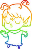 rainbow gradient line drawing of a cartoon alien girl png