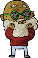 homme curieux de dessin animé avec barbe et lunettes de soleil png