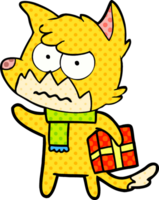 cartoon annoyed fox carrying gift png