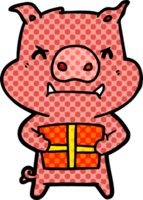 angry cartoon pig with christmas gift png