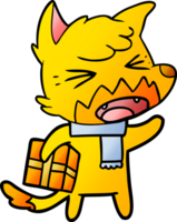 fox cartoon character with present png