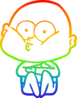 rainbow gradient line drawing of a cartoon bald man staring png