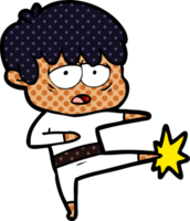 cartoon exhausted boy doing karate png