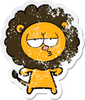 autocollant en détresse d'un lion ennuyé de dessin animé png