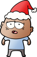gradient cartoon of a tired bald man wearing santa hat png