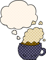 cute cartoon coffee cup and thought bubble in comic book style png