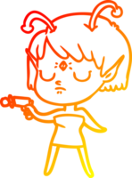 warm gradient line drawing cartoon alien girl png