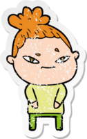 distressed sticker of a cartoon woman png