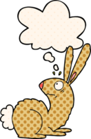 cartoon startled bunny rabbit with thought bubble in comic book style png