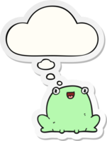 cartoon frog with thought bubble as a printed sticker png