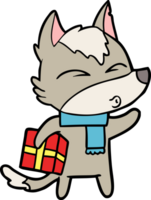 cartoon christmas wolf whistling png