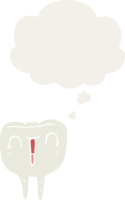 cartoon happy tooth with thought bubble in retro style png