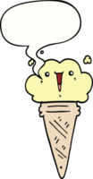 Karikatur Eis Sahne mit Gesicht mit Rede Blase png