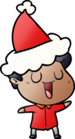 laughing hand drawn gradient cartoon of a man wearing santa hat png