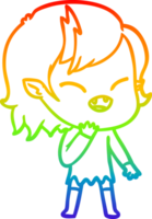 rainbow gradient line drawing of a cartoon laughing vampire girl png