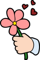 mão de desenho animado segurando flor png