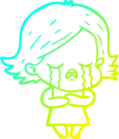 cold gradient line drawing cartoon girl crying png