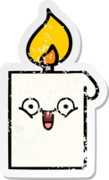 distressed sticker of a cute cartoon lit candle png