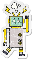 pegatina angustiada de un lindo robot de dibujos animados png