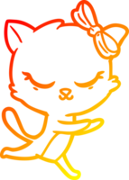 warm gradient line drawing cute cartoon cat with bow png