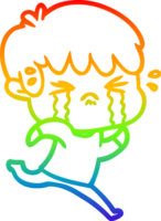 rainbow gradient line drawing of a cartoon boy crying png