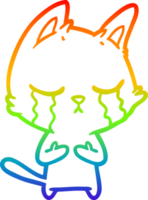 rainbow gradient line drawing of a crying cartoon cat png