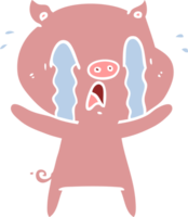 dessin animé de style plat couleur cochon qui pleure png