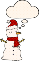 cartoon snowman with thought bubble in comic book style png