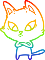 regenbogengradientenlinie, die verwirrte karikaturkatze zeichnet png