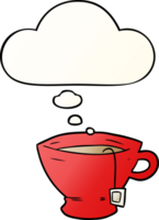 caricatura, taza de té, y, pensamiento, burbuja, en, suave, gradiente, estilo png