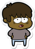 sticker of a cartoon exhausted boy png