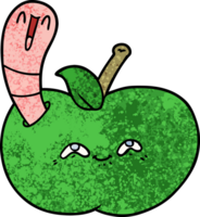 cartoon worm in happy apple png