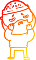 caloroso gradiente linha desenhando do uma desenho animado preocupado homem com barba png