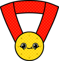 comic book style cartoon of a gold medal png