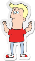 sticker of a cartoon surprised man flexing biceps png