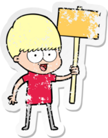 distressed sticker of a happy cartoon boy png