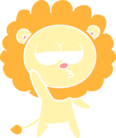 flat color style cartoon bored lion waving png