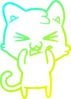 cold gradient line drawing of a cartoon cat png