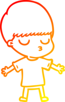 warm gradient line drawing of a cartoon calm boy png