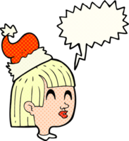 hand drawn comic book speech bubble cartoon girl wearing christmas hat png