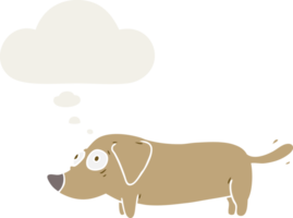 cartoon dog with thought bubble in retro style png