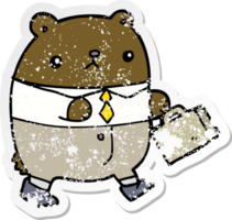 vinheta angustiada de um urso de desenho animado em roupas de trabalho png