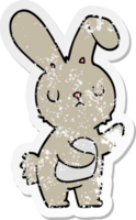 pegatina angustiada de un lindo conejo de dibujos animados png