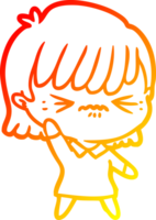 warm gradient line drawing of a annoyed cartoon girl png