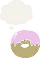 cartoon donut with thought bubble in retro style png