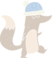 flat color illustration of little wolf wearing hat png